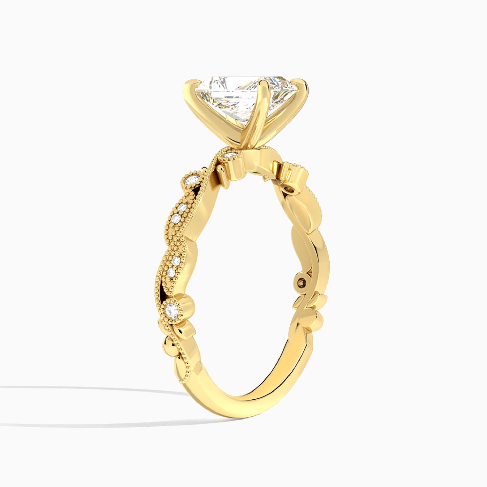 Radiant Selena Lab Grown Diamond Engagement Ring In 14K Yellow Gold, Angle View