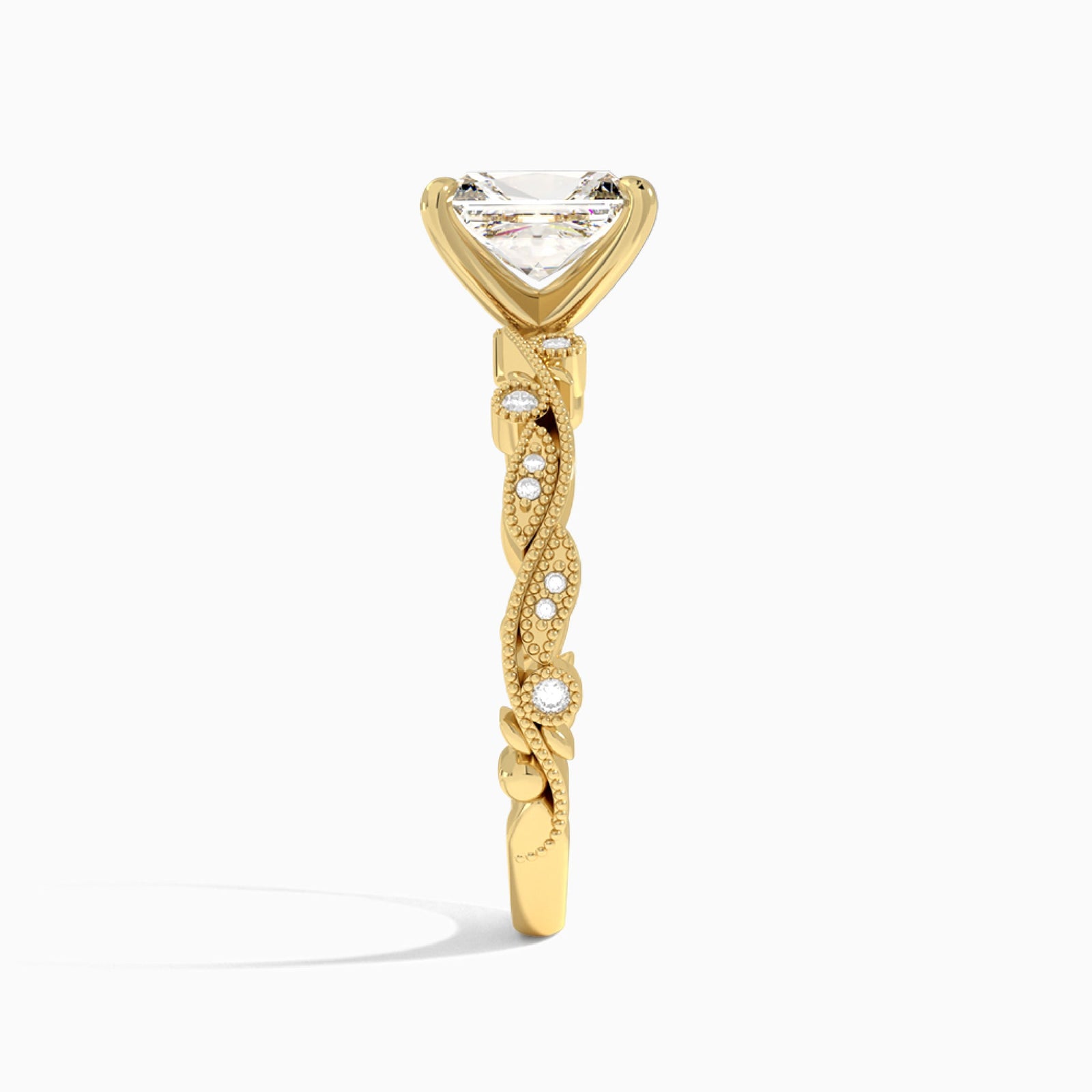 Radiant Selena Lab Grown Diamond Engagement Ring In 14K Yellow Gold, Side View