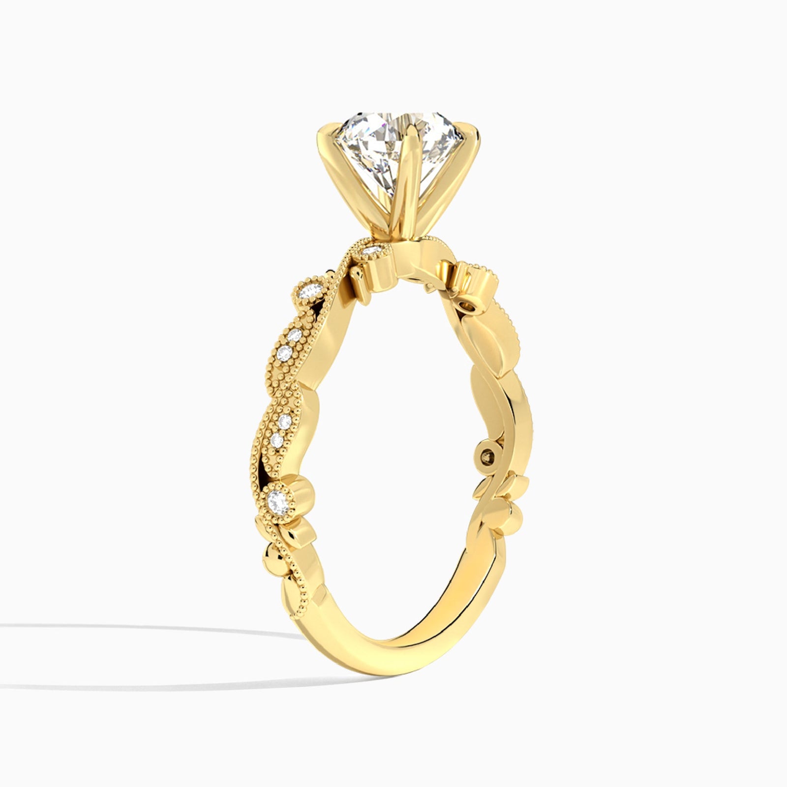 Round Selena Lab Grown Diamond Engagement Ring In 14K Yellow Gold, Angle View