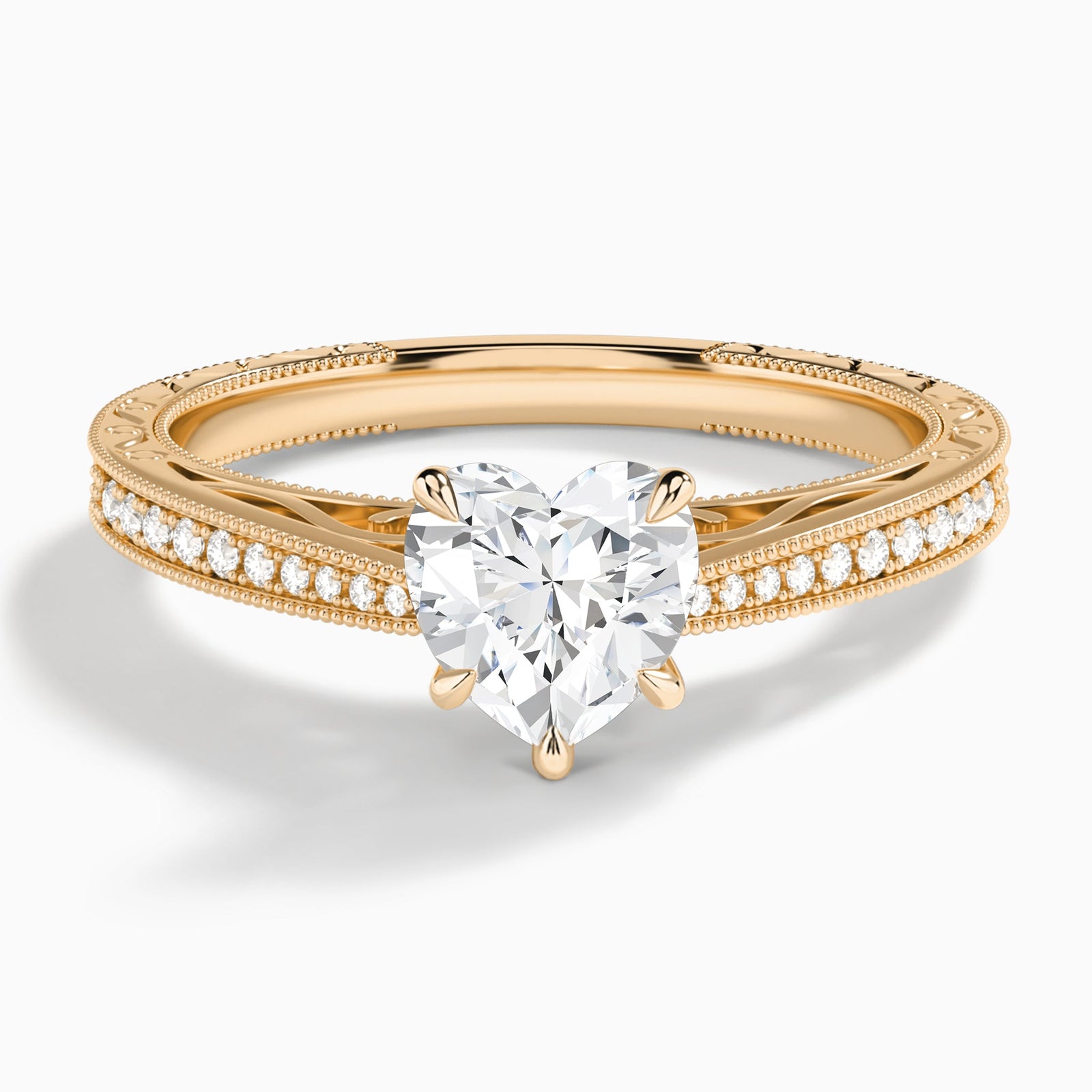 Heart Engraved And Pavé Lab Grown Diamond Engagement Ring In 14K Rose Gold - Lucenjuri