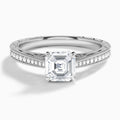 Asscher Engraved And Pavé Lab Grown Diamond Engagement Ring In 18K White Gold - Lucenjuri