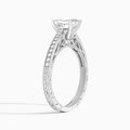 Emerald Engraved And Pavé Lab Grown Diamond Engagement Ring In 14K White Gold, Angle View