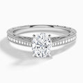 Oval Engraved And Pavé Lab Grown Diamond Engagement Ring In 14K White Gold - Lucenjuri