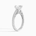 Oval Engraved And Pavé Lab Grown Diamond Engagement Ring In 14K White Gold, Angle View