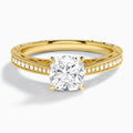 Cushion Engraved And Pavé Lab Grown Diamond Engagement Ring In 14K Yellow Gold - Lucenjuri