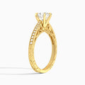 Cushion Engraved And Pavé Lab Grown Diamond Engagement Ring In 14K Yellow Gold, Angle View