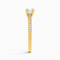Cushion Engraved And Pavé Lab Grown Diamond Engagement Ring In 14K Yellow Gold, Side View