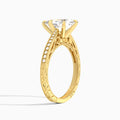 Pear Engraved And Pavé Lab Grown Diamond Engagement Ring In 14K Yellow Gold, Angle View