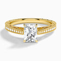Radiant Engraved And Pavé Lab Grown Diamond Engagement Ring In 18K Yellow Gold - Lucenjuri