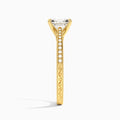 Radiant Engraved And Pavé Lab Grown Diamond Engagement Ring In 18K Yellow Gold, Side View