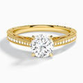 Round Engraved And Pavé Lab Grown Diamond Engagement Ring In 14K Yellow Gold - Lucenjuri