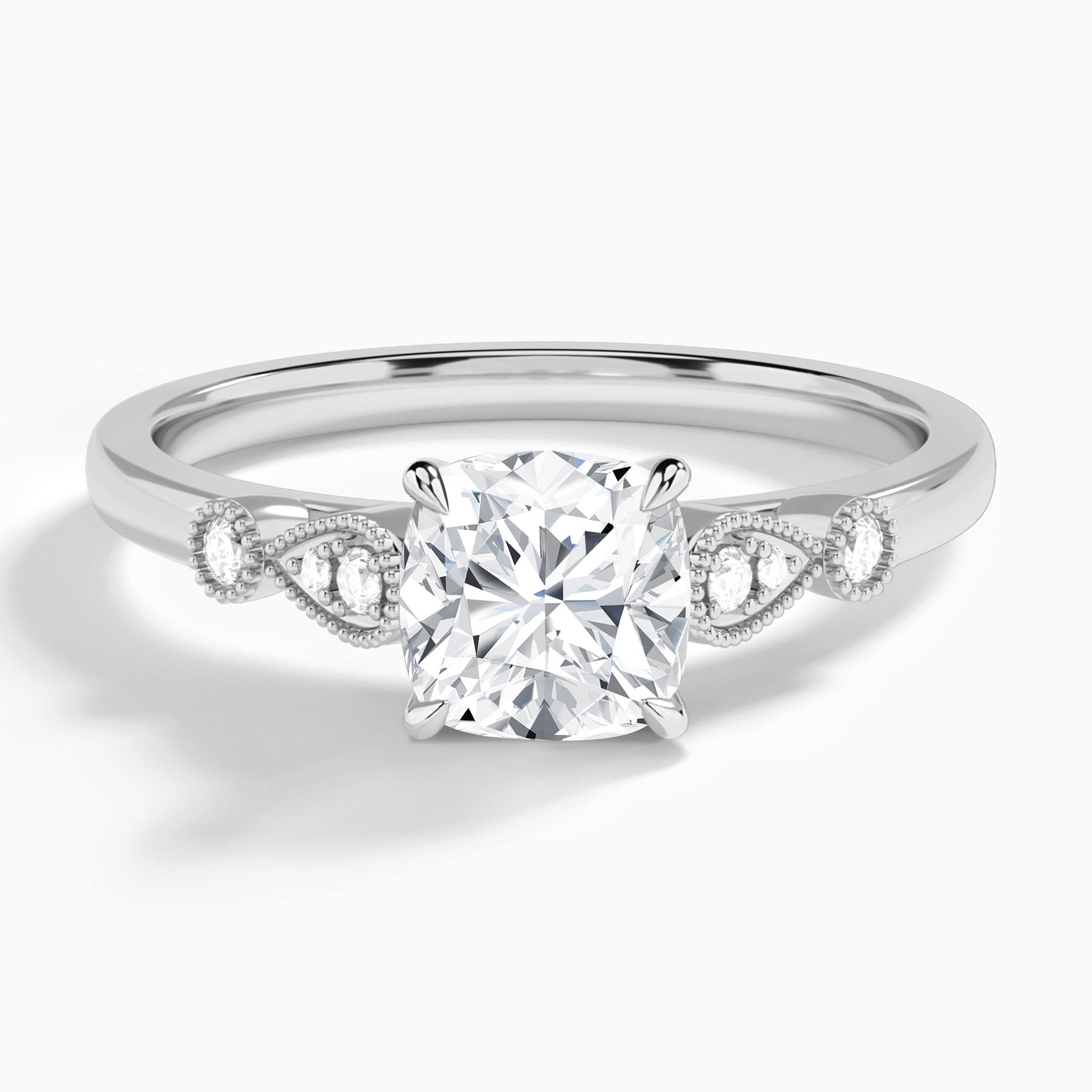 Cushion Ballad Lab Grown Diamond Engagement Ring In 14K White Gold - Lucenjuri