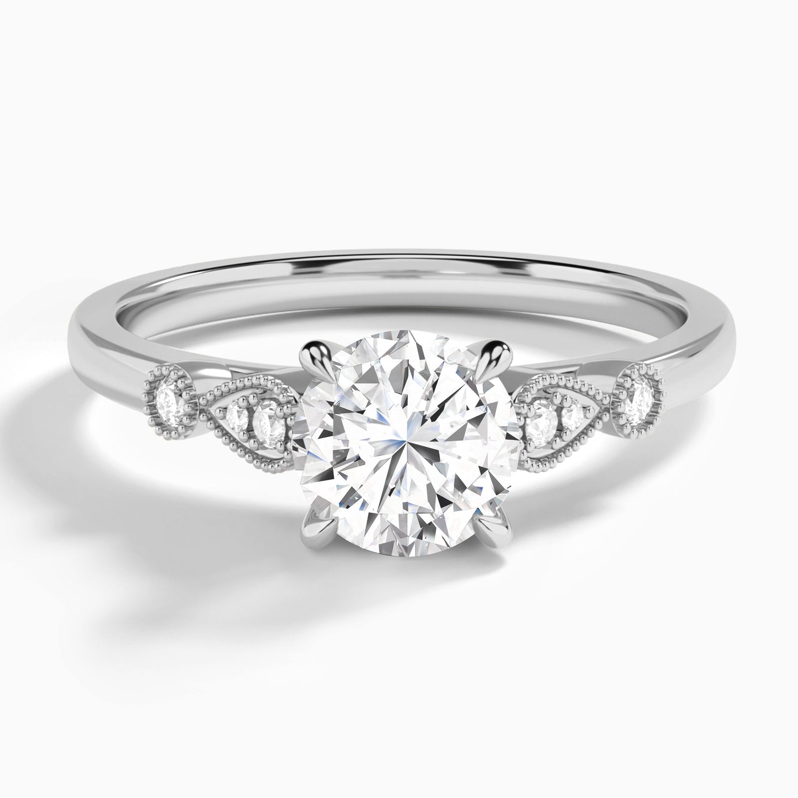 Round Ballad Lab Grown Diamond Engagement Ring In 14K White Gold - Lucenjuri