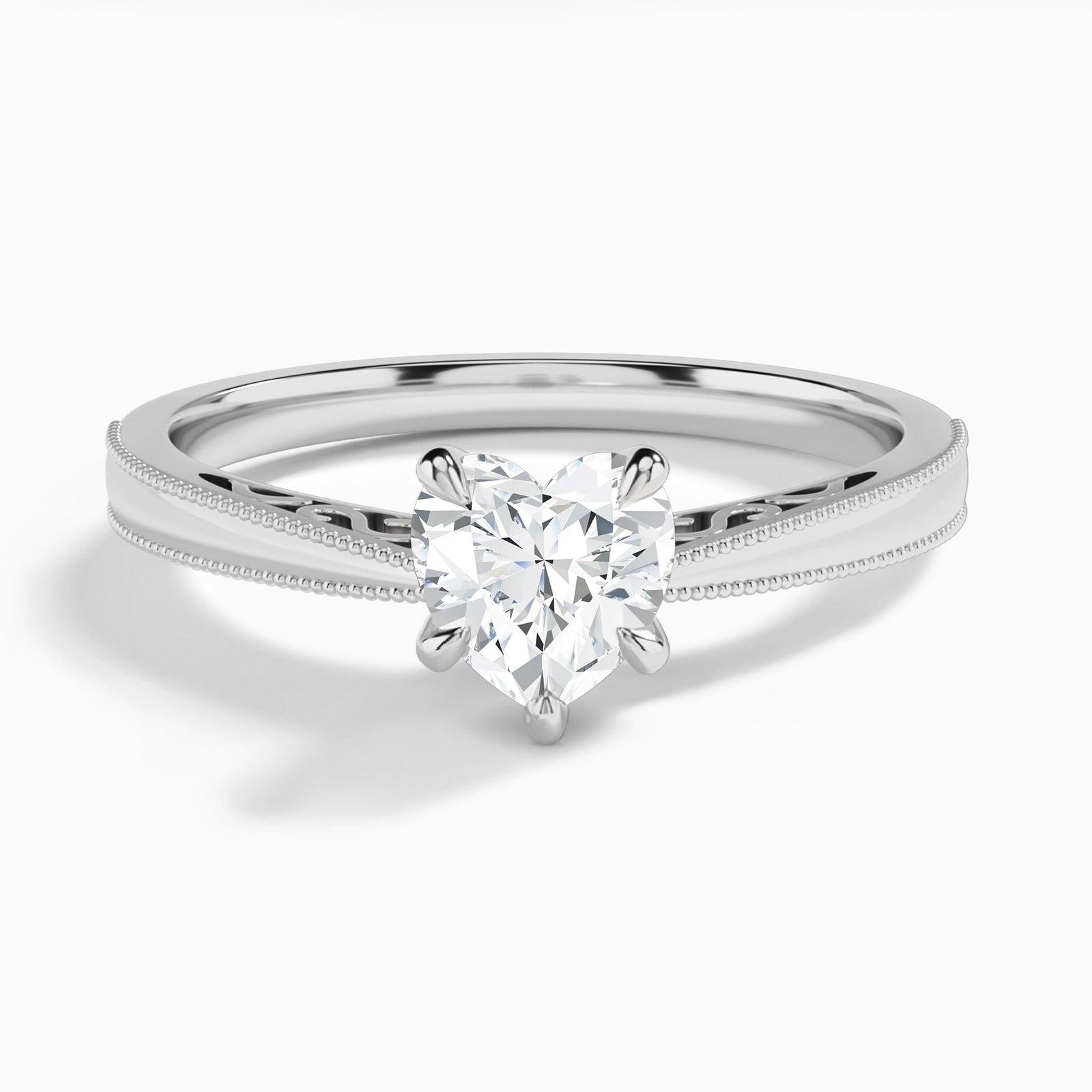 Heart Engraved Lab Grown Solitaire Diamond Engagement Ring In Platinum - Lucenjuri