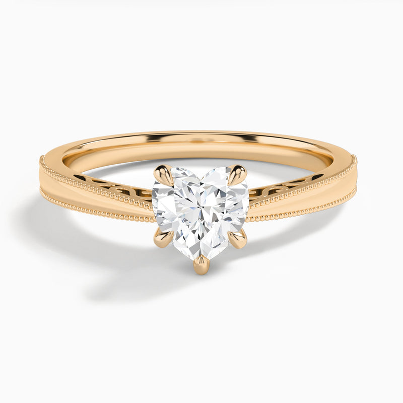 Heart Engraved Lab Grown Solitaire Diamond Engagement Ring In 14K Rose Gold - Lucenjuri