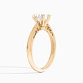 Heart Engraved Lab Grown Solitaire Diamond Engagement Ring In 14K Rose Gold, Angle View