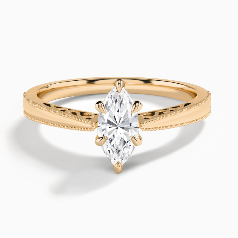 Marquise Engraved Lab Grown Solitaire Diamond Engagement Ring In 14K Rose Gold - Lucenjuri