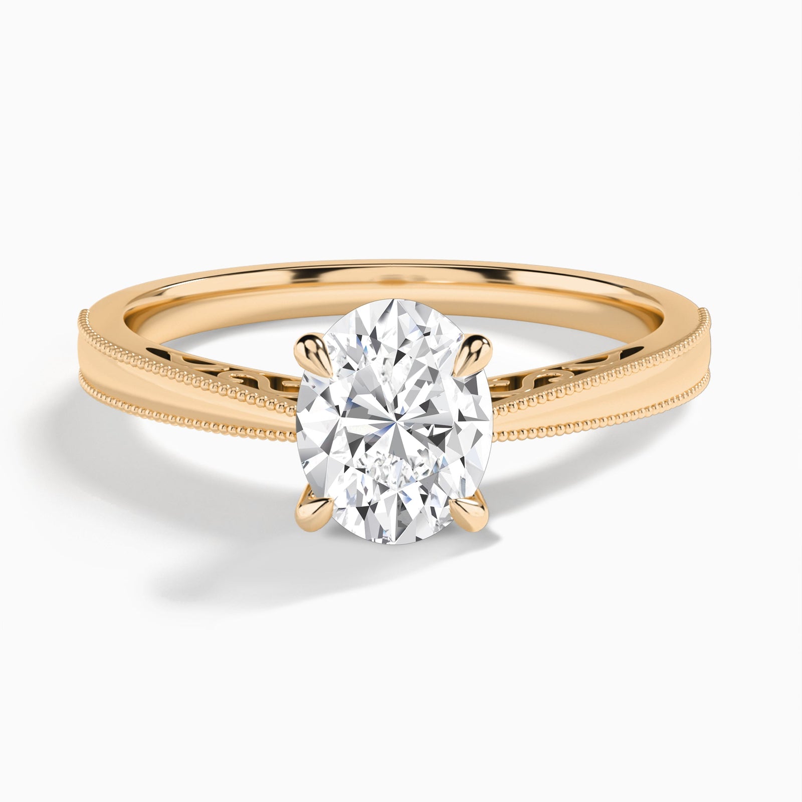 Oval Engraved Lab Grown Solitaire Diamond Engagement Ring In 14K Rose Gold - Lucenjuri