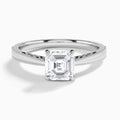 Asscher Engraved Lab Grown Solitaire Diamond Engagement Ring In 18K White Gold - Lucenjuri