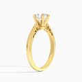 Cushion Engraved Lab Grown Solitaire Diamond Engagement Ring In 18K Yellow Gold, Angle View