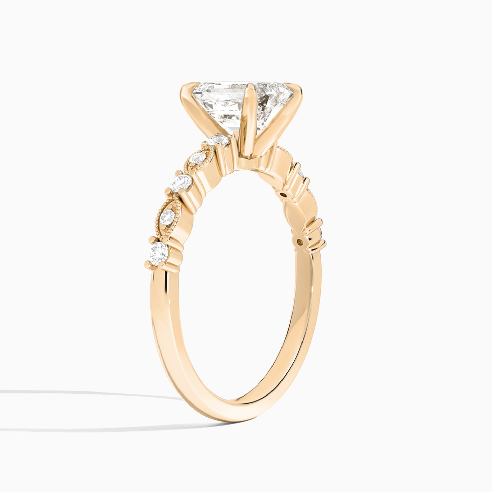 Emerald Vrenna Lab Grown Diamond Engagement Ring In 14K Rose Gold, Angle View