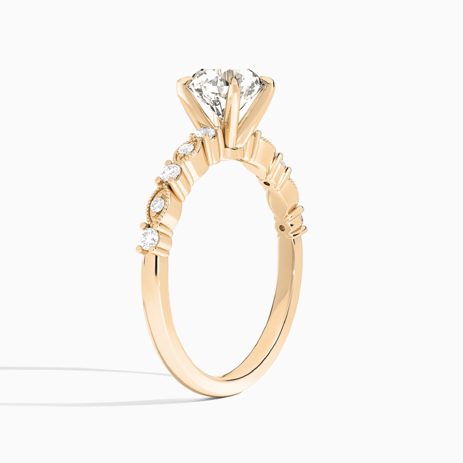 Round Vrenna Lab Grown Diamond Engagement Ring In 14K Rose Gold, Angle View