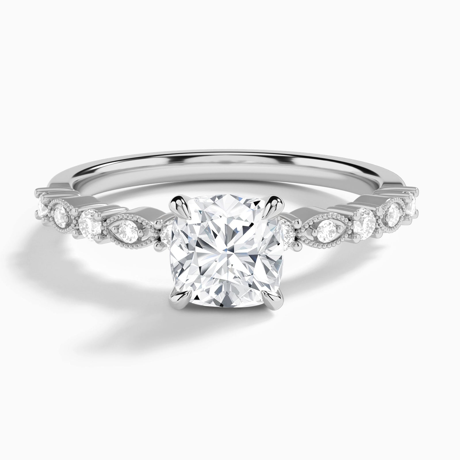 Cushion Vrenna Lab Grown Diamond Engagement Ring In 18K White Gold - Lucenjuri