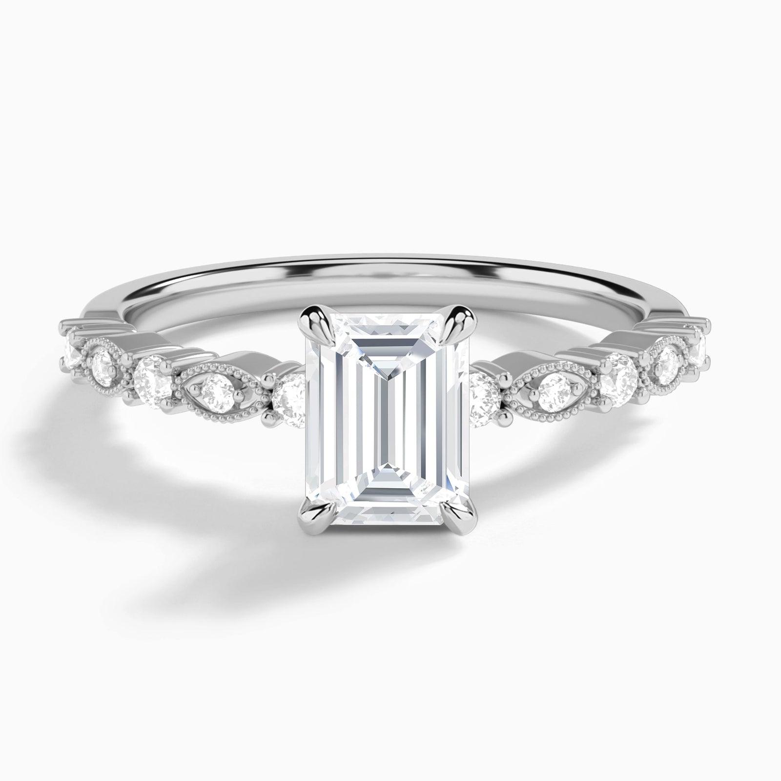 Emerald Vrenna Lab Grown Diamond Engagement Ring In 14K White Gold - Lucenjuri