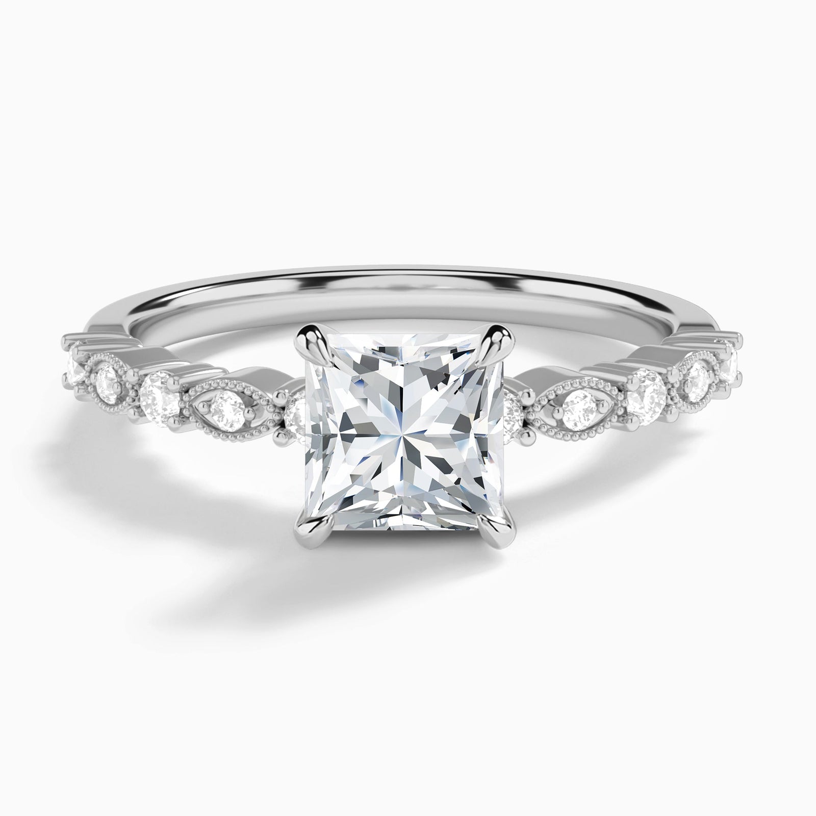 Princess Vrenna Lab Grown Diamond Engagement Ring In 18K White Gold - Lucenjuri