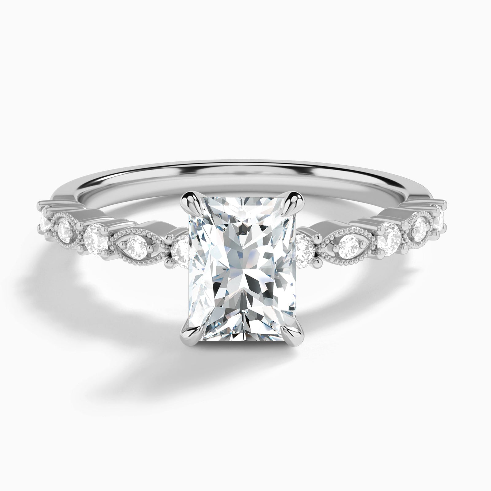 Radiant Vrenna Lab Grown Diamond Engagement Ring In 14K White Gold - Lucenjuri