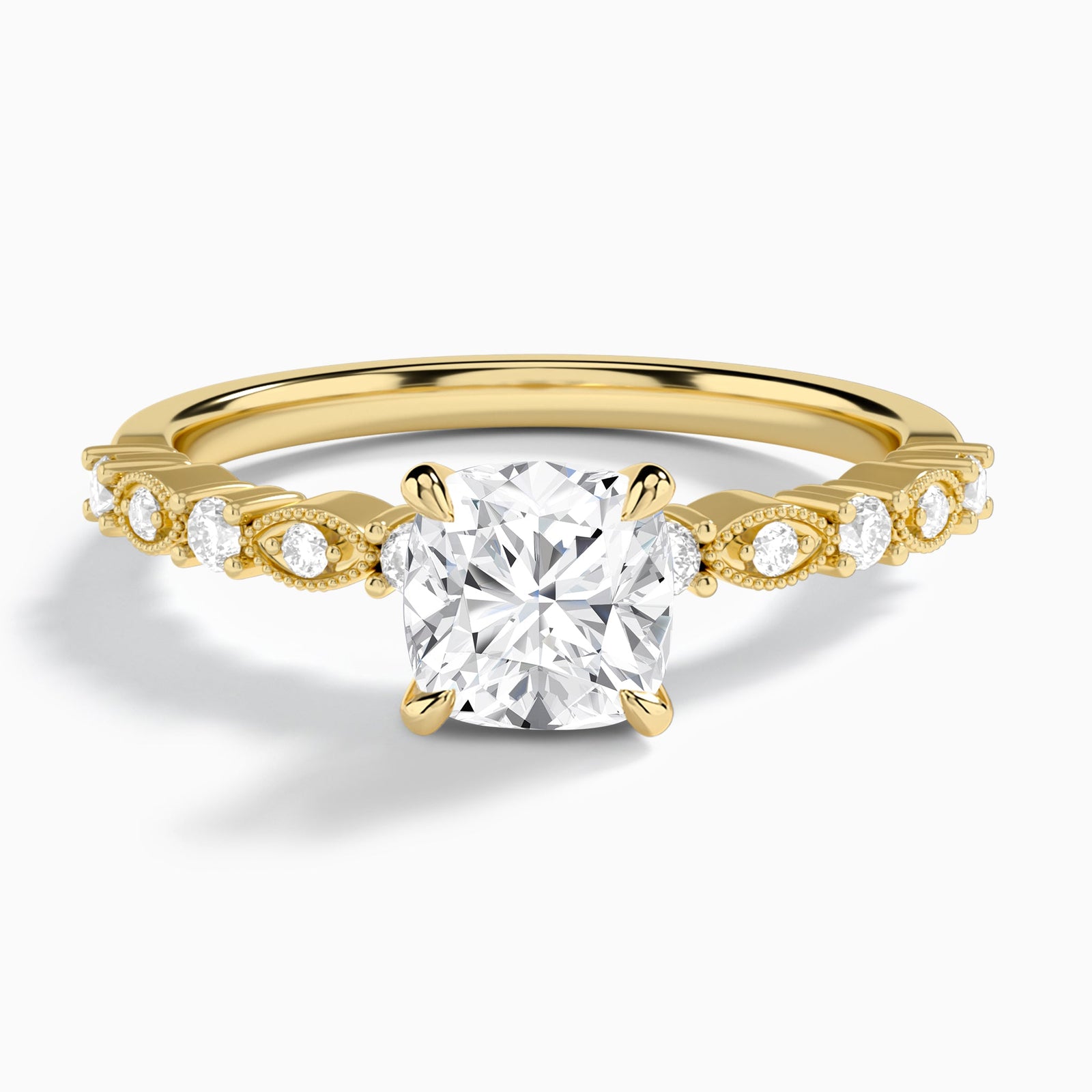 Cushion Vrenna Lab Grown Diamond Engagement Ring In 18K Yellow Gold - Lucenjuri