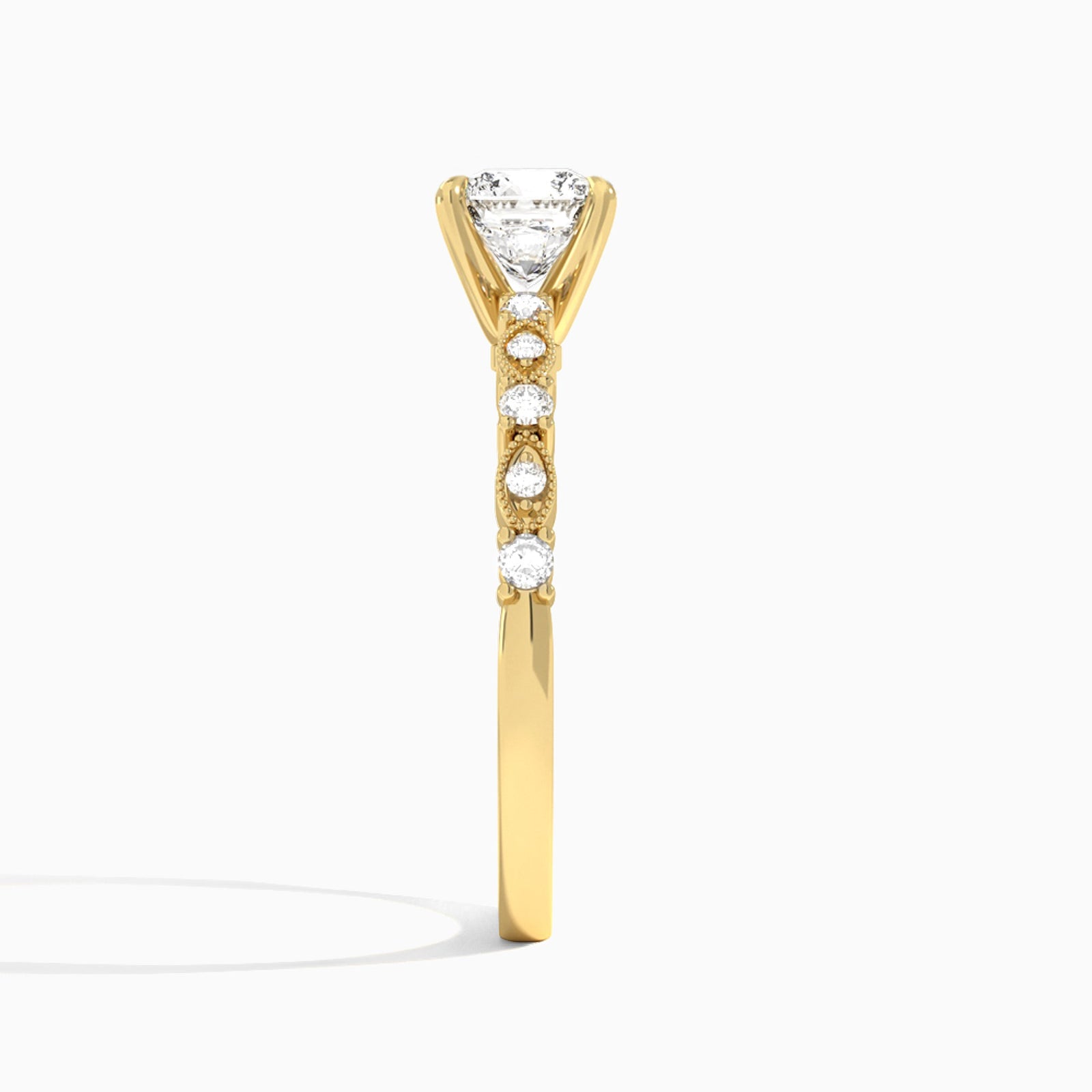 Cushion Vrenna Lab Grown Diamond Engagement Ring In 18K Yellow Gold, Side View
