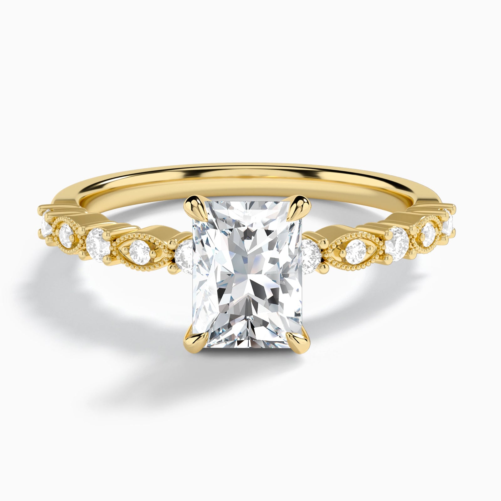 Radiant Vrenna Lab Grown Diamond Engagement Ring In 18K Yellow Gold - Lucenjuri