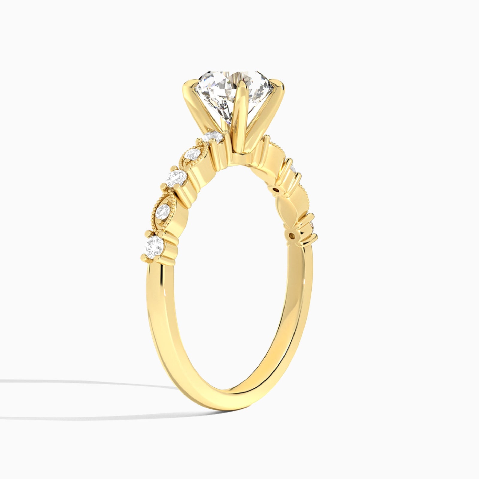 Round Vrenna Lab Grown Diamond Engagement Ring In 18K Yellow Gold, Angle View