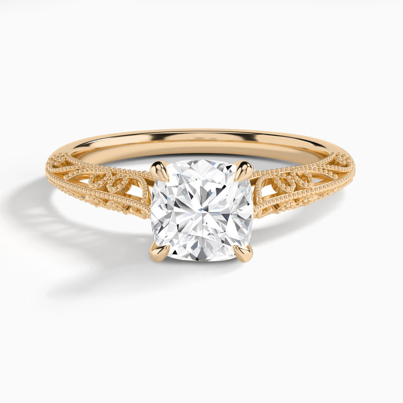 Cushion Vintage Filigree Lab Grown Diamond Engagement Ring In 14K Rose Gold - Lucenjuri