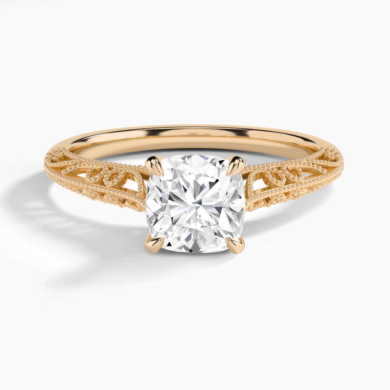 Cushion Vintage Filigree Lab Grown Diamond Engagement Ring In 14K Rose Gold - Lucenjuri