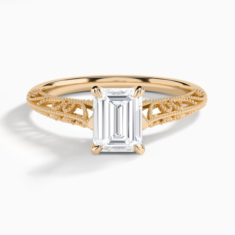 Emerald Vintage Filigree Lab Grown Diamond Engagement Ring In 14K Rose Gold - Lucenjuri