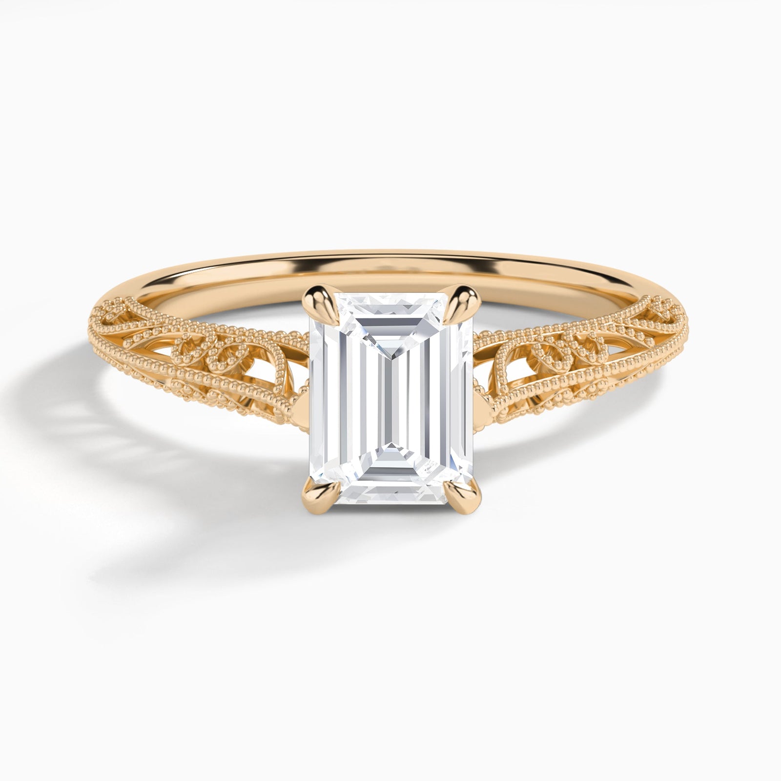 Emerald Vintage Filigree Lab Grown Diamond Engagement Ring In 14K Rose Gold - Lucenjuri