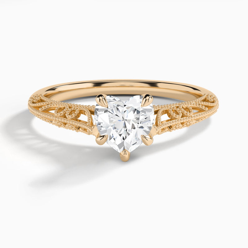 Heart Vintage Filigree Lab Grown Diamond Engagement Ring In 14K Rose Gold - Lucenjuri