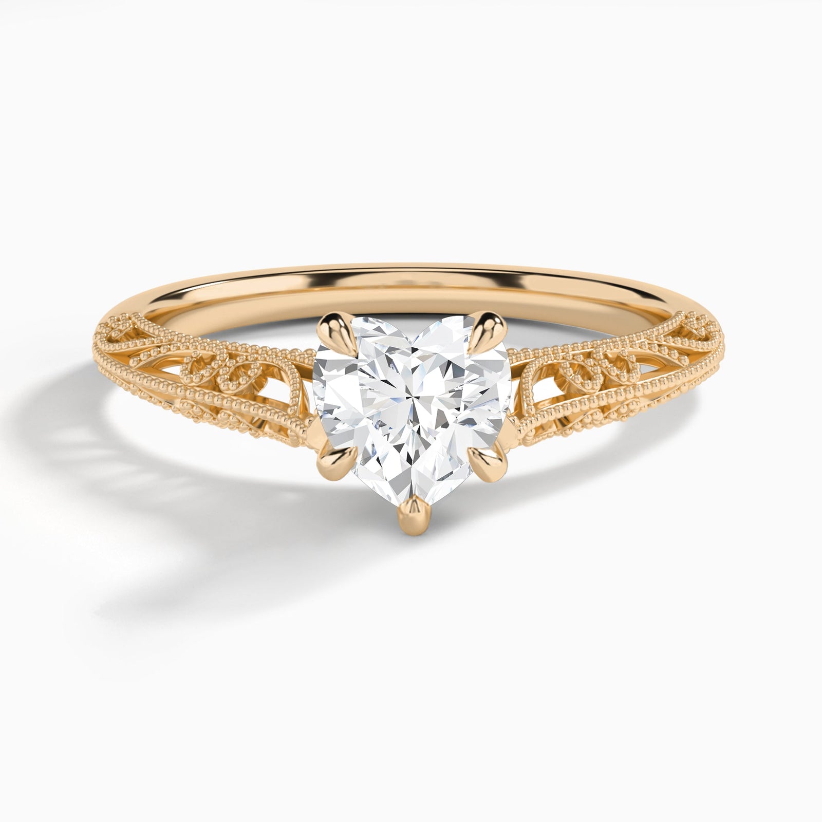 Heart Vintage Filigree Lab Grown Diamond Engagement Ring In 14K Rose Gold - Lucenjuri