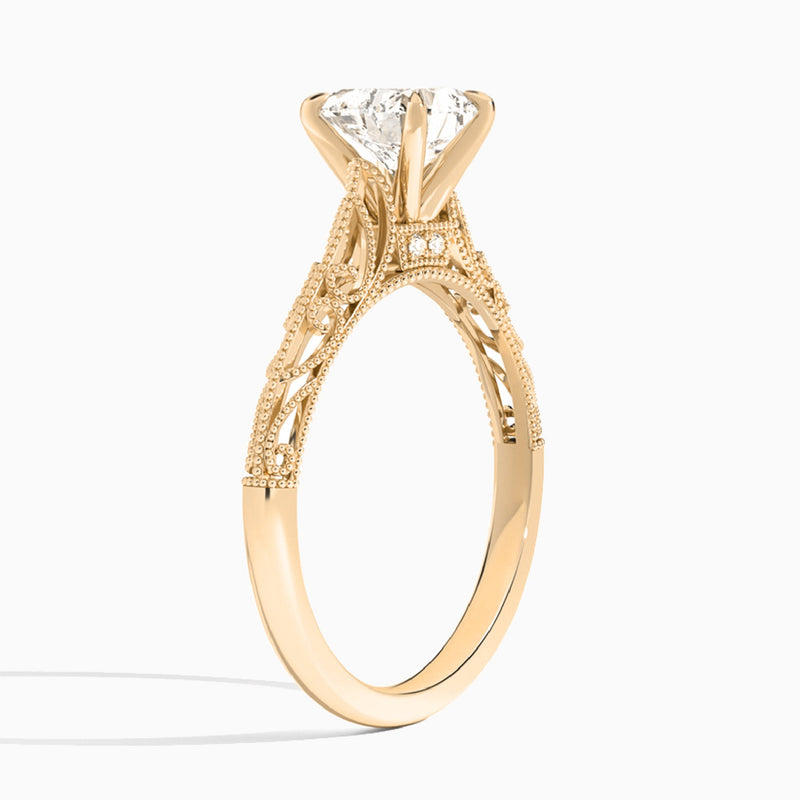 Heart Vintage Filigree Lab Grown Diamond Engagement Ring In 14K Rose Gold, Angle View