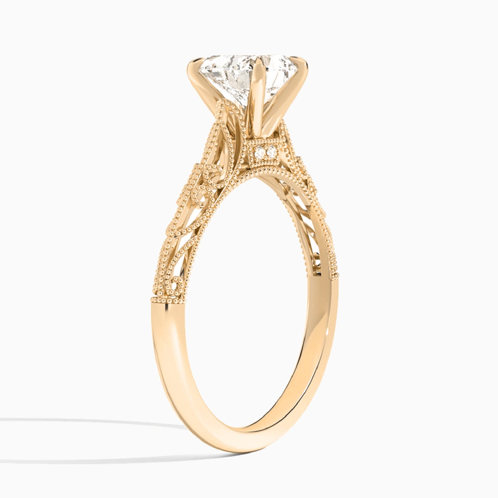 Heart Vintage Filigree Lab Grown Diamond Engagement Ring In 14K Rose Gold, Angle View