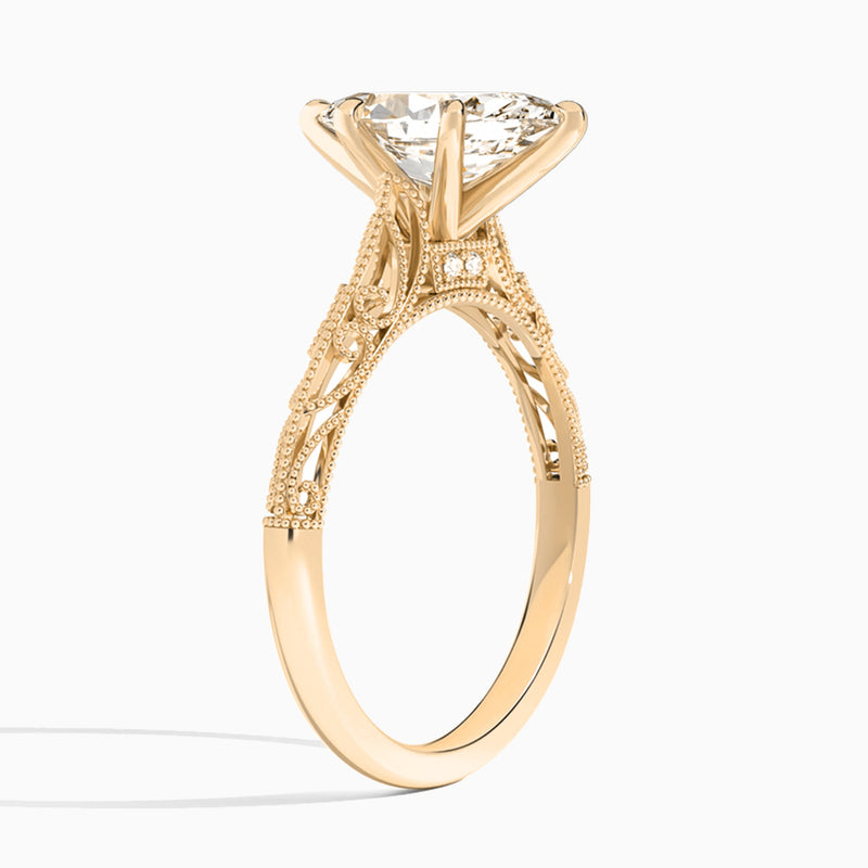 Marquise Vintage Filigree Lab Grown Diamond Engagement Ring In 14K Rose Gold, Angle View