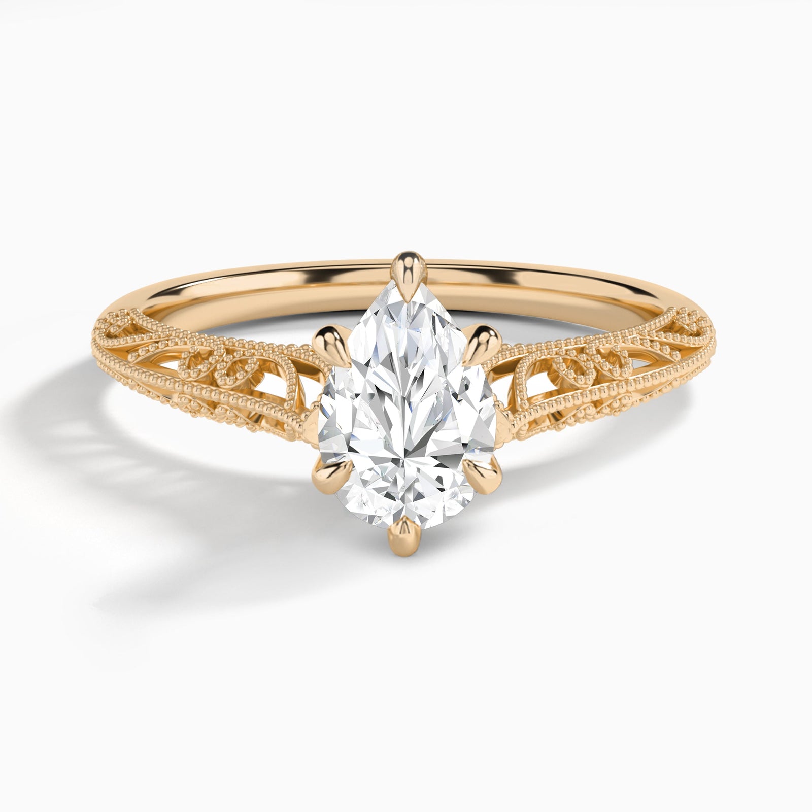 Pear Vintage Filigree Lab Grown Diamond Engagement Ring In 14K Rose Gold - Lucenjuri