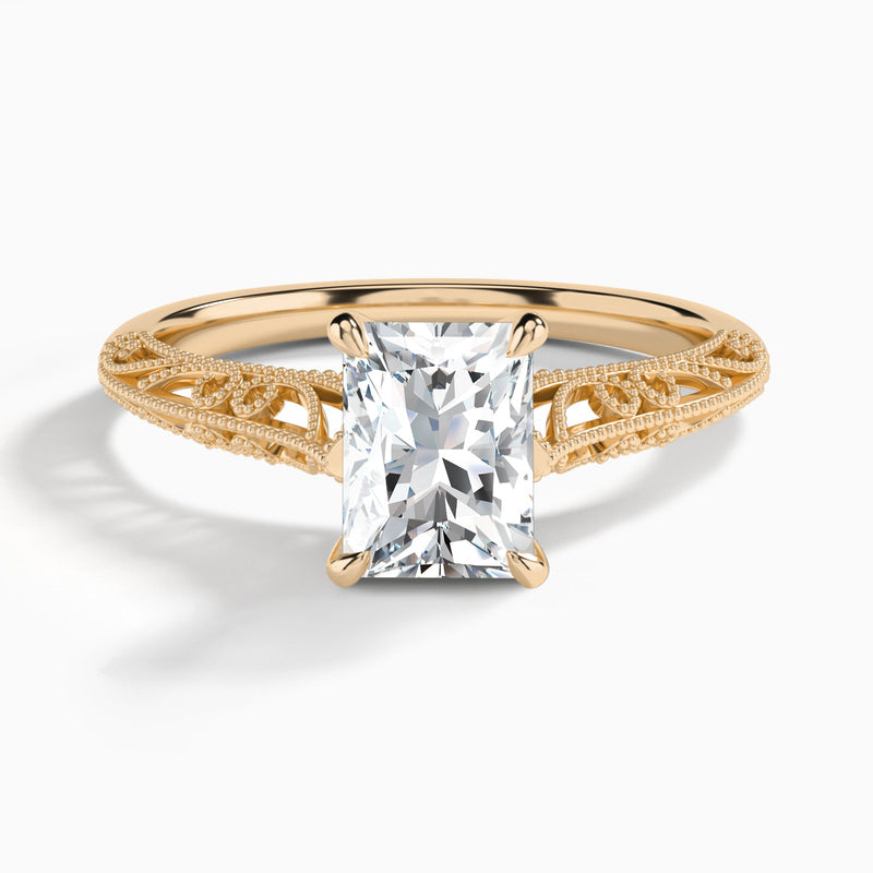 Radiant Vintage Filigree Lab Grown Diamond Engagement Ring In 14K Rose Gold - Lucenjuri