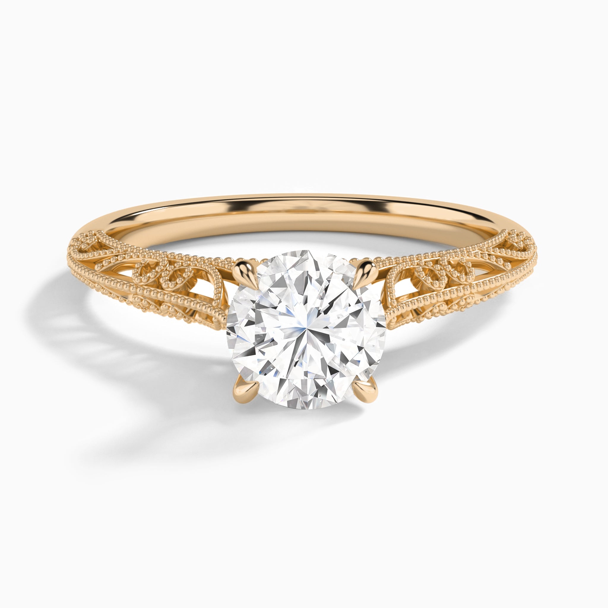 Round Vintage Filigree Lab Grown Diamond Engagement Ring In 14K Rose Gold - Lucenjuri