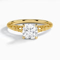 Cushion Vintage Filigree Lab Grown Diamond Engagement Ring In 18K Yellow Gold - Lucenjuri