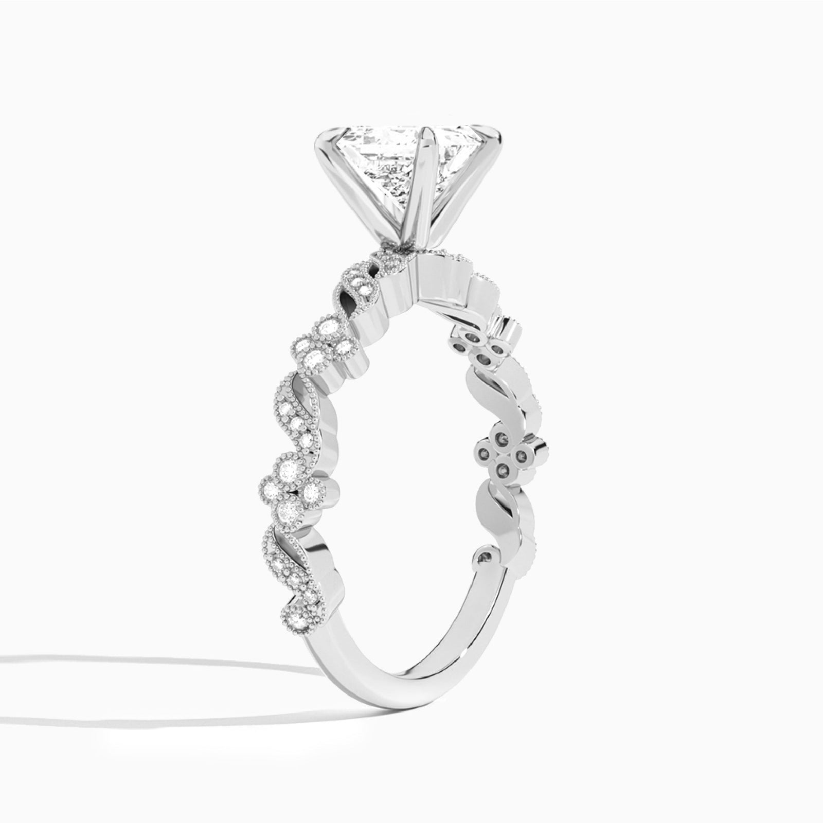 Princess Viviana Lab Grown Diamond Engagement Ring In 18K White Gold, Angle View