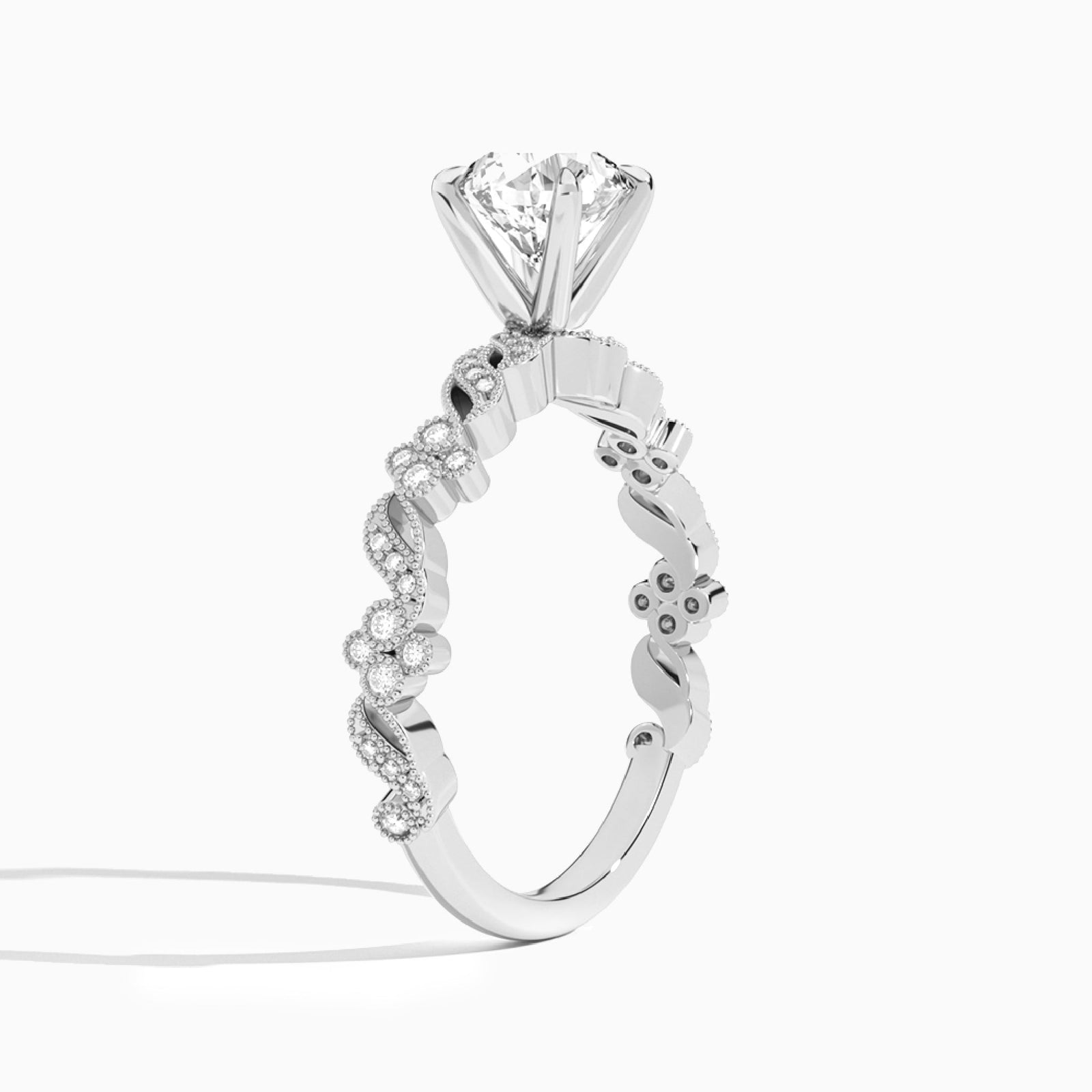 Round Viviana Lab Grown Diamond Engagement Ring In 18K White Gold, Angle View
