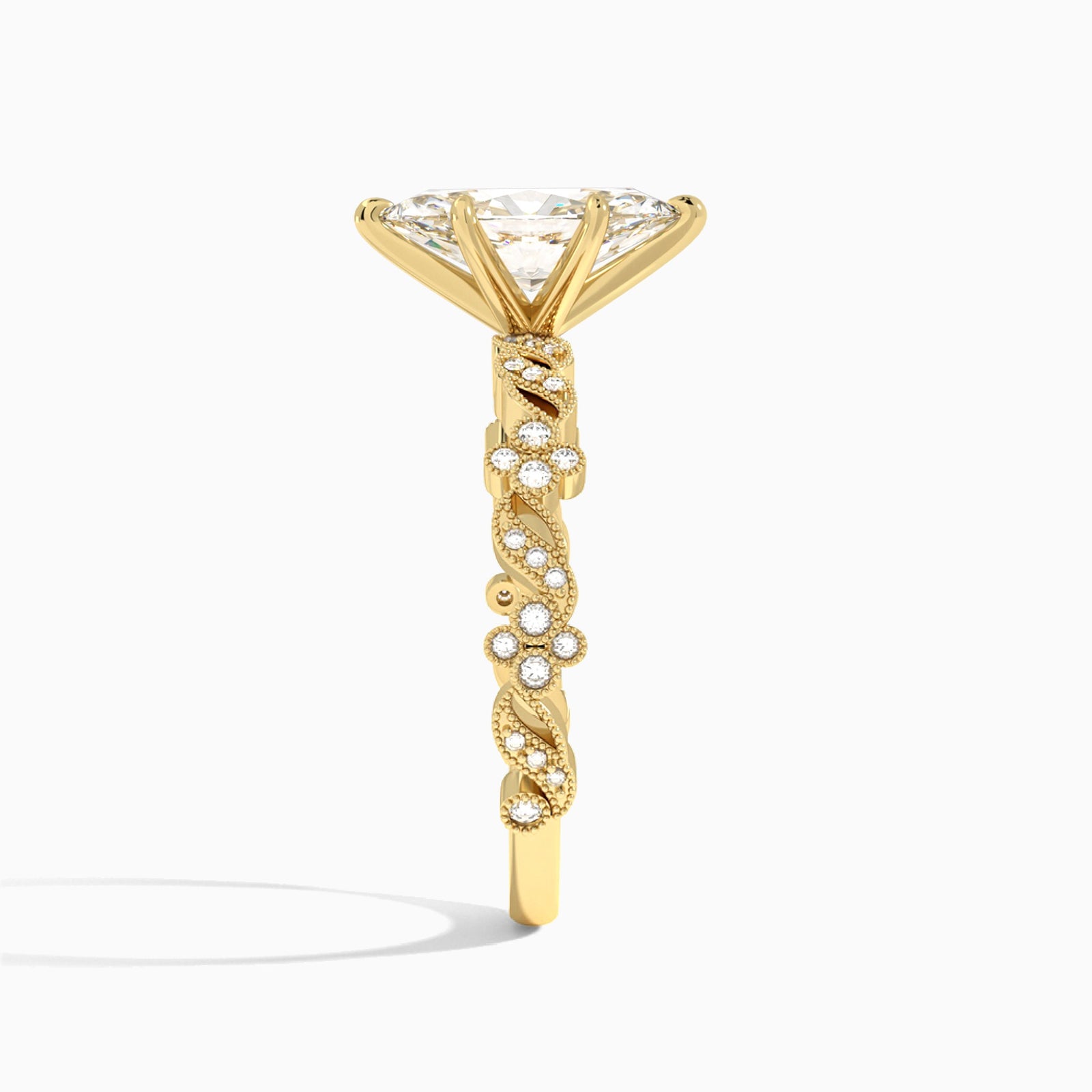 Marquise Viviana Lab Grown Diamond Engagement Ring In 14K Yellow Gold, Side View